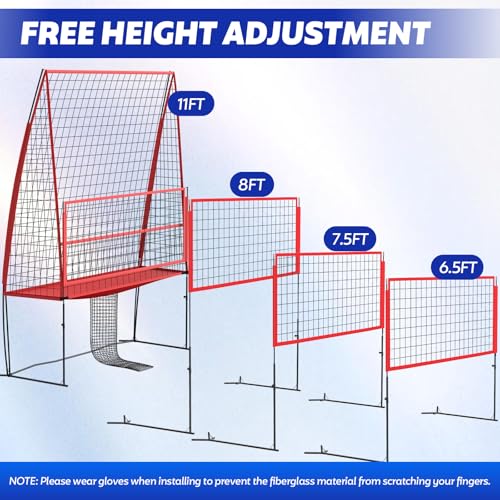 11 x 8 ft Volleyball Training Equipment Practice Net Station, Volleyball Trainer Equipment for Hitting and Serving Practice in The Backyard with 4 Adjustable Heights, l Bucket Trainer