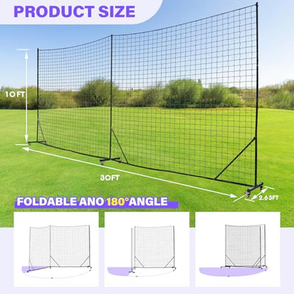 Backstop Net System for Backyard – Heavy Duty Sports Barrier Net with Steel Posts, Movable/Socketed Ball Stop Net for Soccer, Baseball, Training - size: 30FT Wide, style: Movable-4 Inch Net