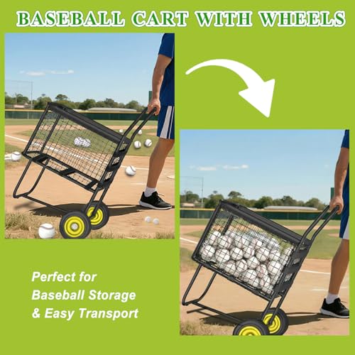Baseball Cart with Wheels, Holds 300+ Baseballs or 150 Softballs, Heavy-Duty with Steel Frame Baseball & Softball Cart, Portable Ball Cart Storage for Field & Training