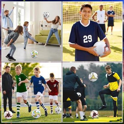 Tradder 4 Pack Soccer Ball with Pump Size 3 4 5 Deflated Soccer Ball for Outdoor Indoor Game Sport Practice Training Gift for Kid Youth Teen Adult Charity Donation - size: Size 5, style: Mixed Style