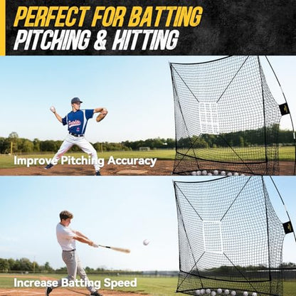 7x7 Baseball & Softball Net with Large Ball Collection System, Upgraded Triangular Base, Softball Pitching Net with 2 Strike Zone, Baseball Nets for Batting, Pitching, Fielding
