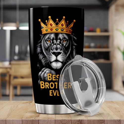 CUBICER Best Brother Ever Lion Design Stainless Steel Tumbler 20 Oz Inspirational Gift For Men Birthday Christmas Bottle Hot Heat Outdoor Iced Insulated Cool Coffee Tea Drink Mug Travel - color: Brother Motivation 0U
