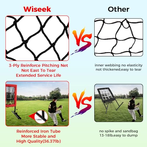 Heavy Duty 9 Hole Pitching Net with Strike Zone,9 Pocket Pitching Target Net of 4 Adjustable Heights (36-53in),Softball Pitching Net Fix by 8xspikes and 2xsandbags, Pitching Target Net for All Age