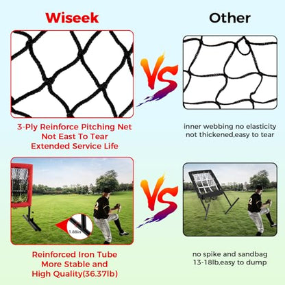 Heavy Duty 9 Hole Pitching Net with Strike Zone,9 Pocket Pitching Target Net of 4 Adjustable Heights (36-53in),Softball Pitching Net Fix by 8xspikes and 2xsandbags, Pitching Target Net for All Age