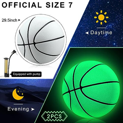 Jenaai 3 Pcs Glow Basketball Set, Includes Size 7 Glowing Basketball Light up Nightlight Net with Pump for Hoop Luminous Sports Gift Sports Prize Back to School