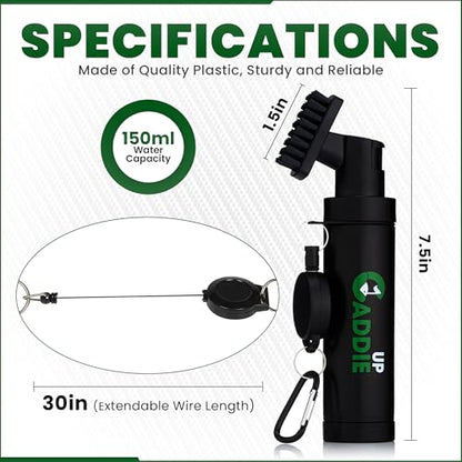 Golf Club Cleaner Brush with Water Spray - Heavy Duty Golf Brush and Groove Cleaner with Retractable Clip and 150ml Water Capacity - Multi Use Groove Cleaning Tool for Clubs, Balls & Golf Accessories