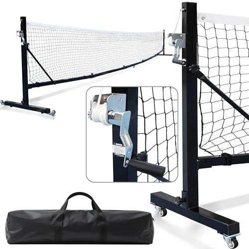 Seliyoo Portable Pickleball Net Set, 22FT Regulation Pickleball Net for Driveway with Rolling Wheels & Hand Winch, Foldable Outdoor Pickleball Court Net System for Backyard Indoor - color: Black