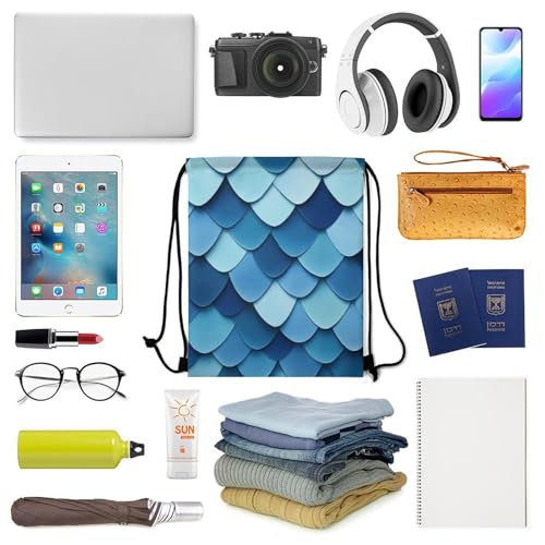 Sports Drawstring Bag Gym Sackpack Waterproof String Backpack for Running Training Fitness Men Women Unisex, Mermaid Fish Scales Bags - color: Picture (1017)