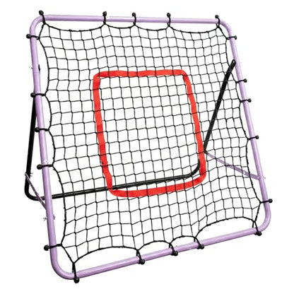 Soccer Rebounder Net, Adjustable Angle Multi-Sport Training Goal for Kids & Teens Ages 3+, Portable Backyard Practice Net with Lavender Frame & Red Target Grid