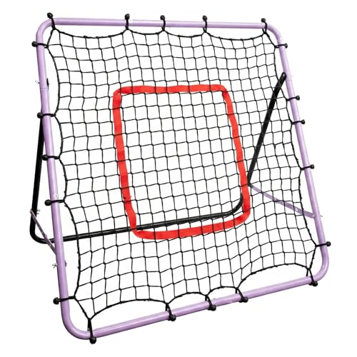 Soccer Rebounder Net, Adjustable Angle Multi-Sport Training Goal for Kids & Teens Ages 3+, Portable Backyard Practice Net with Lavender Frame & Red Target Grid