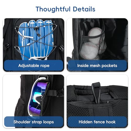 KAVIGOR Baseball Bag for Youth and Adult, Softball Backpack 50L Large Capacity, Equipment Backpack with Laptop Compartment and Charge Port