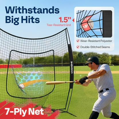 VIVOHOME Baseball Softball Batting Net - 7x7 Ft Baseball Backstop, Softball Practice Net for Hitting, Pitching, Throwing with Batting Tee and Carry Bag - style: 7 x 7 ft Black Net with Tee