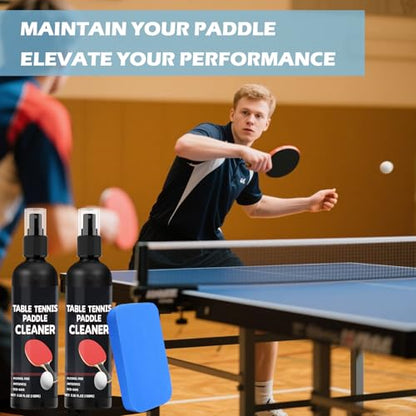 200ml Table Tennis Paddle Cleaner Spray and Table Tennis Rubber Cleaner Sponge - Strips Impacted Residue and Increases Spin and Control - Transparent