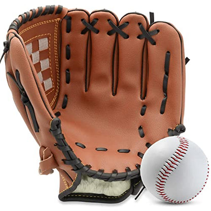 Baseball Glove,Baseball Softball Mitt with Ball for Kids Youth Adults Training and Beginner,Right Hand Throw,Left Hand Glove - color: Brown, size: 10.5"