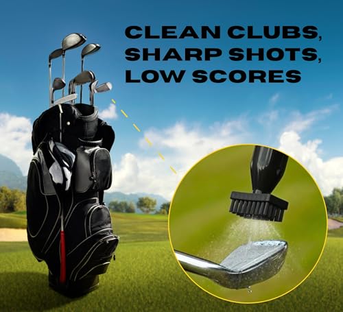 Mud Slayer Golf Club Cleaner with Water Spray – Golf Club Cleaning Brush with Leak-Proof Reservoir, Dual Bristle Head & Retractable Clip – Golf Bag Brush for Irons & Wedges