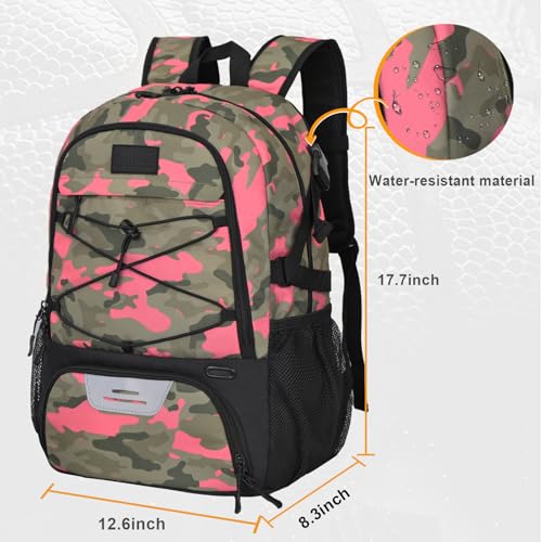 Goloni Soccer Backpack,Basketball Backpack with Ball Compartment & Shoe Compartment,Backpack for Basketball,Soccer - color: Red Green Camouflage