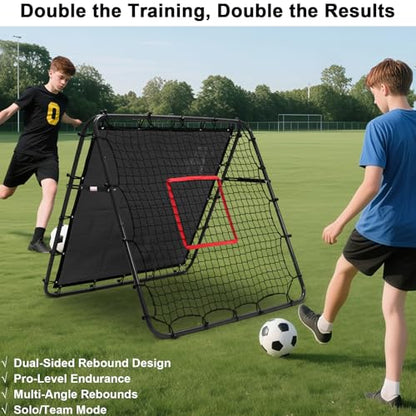 Adjustable Soccer Rebound Net | Double-Angle Soccer Trainer with Steel Frame | Portable Folding Rebounder for Passing & Shooting Practice | Outdoor Sports Equipment for Youth & Adult - size: 4×4×4.3FT