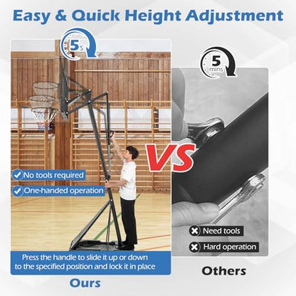 GYMAX Basketball Hoop, 4.9-10 FT Height Adjustable Basketball Goal with 44 Inch PC Backboard, Rebound Plate & Wheels for Kids Teens Adults, Portable Basketball Hoop for Indoor & Outdoor