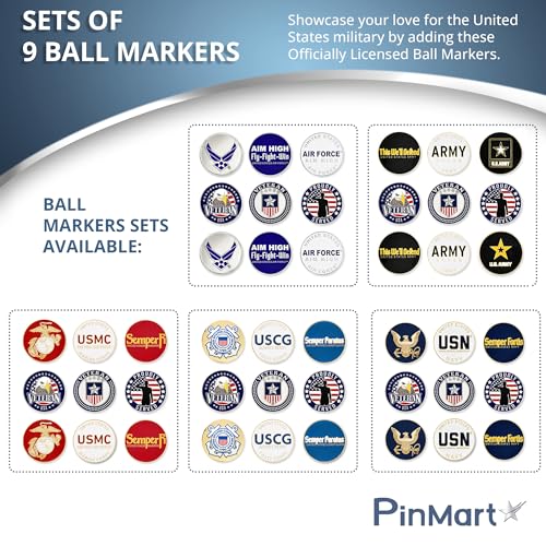 PinMart’s Officially Licensed United States Veteran Bundle Pack of 9 Golf Ball Markers - Golf Accessories for Men and Women - Magnetic Veteran Ball Markers Set of 9