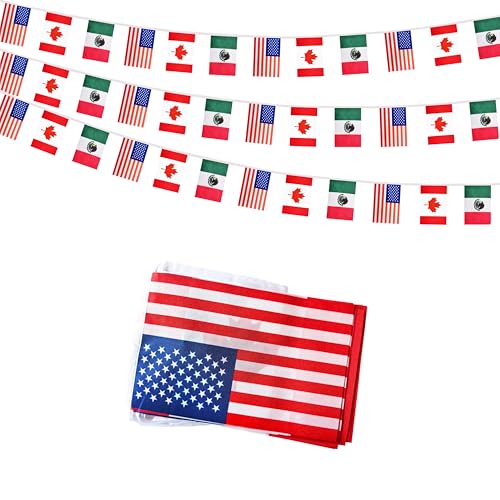 2 Pack America, Canada and Mexico Small String Flag, 100 Feet 72 Pcs Pennant Banner Bunting Flags, Football Match Game Soccer Party Decor, Celebration (2)