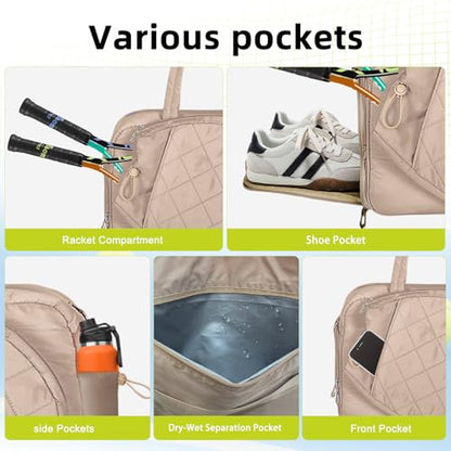 Tennis Bags for Women, Tennis Backpack Pickleball Racket Bags,Water-Resistant Sling Tote Padel Bag for Pickleball Tennis Badminton, Cute Gifts for Women Girl, Duffle Bag Gym Travel - color: CAMEL