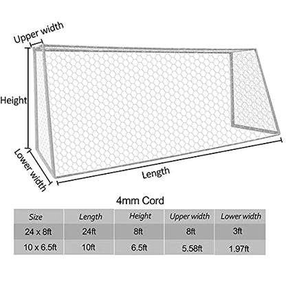 Aoneky Polyester Soccer Goal Net - 4 mm Cord - Replacement Full Size Football Post Net- Heavy Duty Soccer Netting - NOT Include Posts - size: 24 x 8 Ft