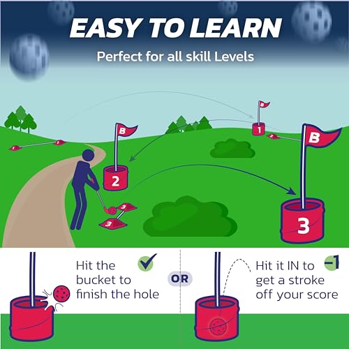 bucketgolf Original Game 3-Hole Travel Set – #1 Backyard Golf Game for Adults. Ideal for Yard, Beach, Park, Camping, and Outdoor Fun