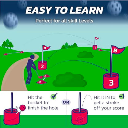 bucketgolf Original Game 3-Hole Travel Set – #1 Backyard Golf Game for Adults. Ideal for Yard, Beach, Park, Camping, and Outdoor Fun