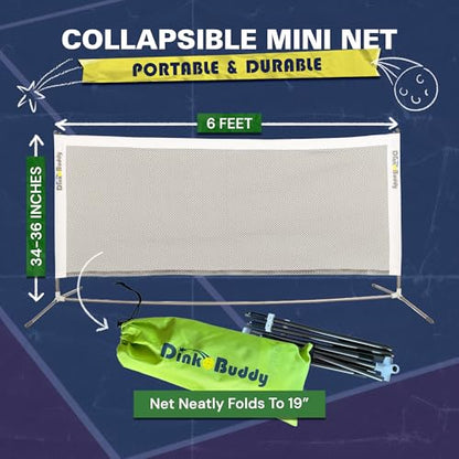 3-in-1 (with 1 Mini 6’ Wide Pickleball Net) & 2-in-1 Pickleball Trainer Options, Sports Gifts with 4 Kelso Balls (2 Trainer + 2 Standard), 2 PickleDojo Paddles, & 1 Drawstring Backpack - size: 3-in-1