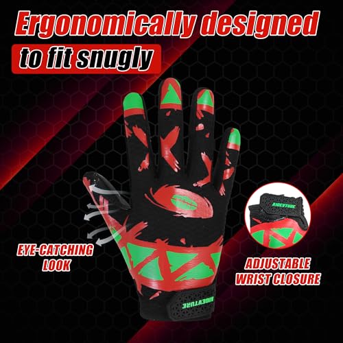 AIGEVTURE Youth Football Gloves Kids Receiver Gloves Sticky Football Gloves for Boys Girls - color: Black and Red, size: Youth S