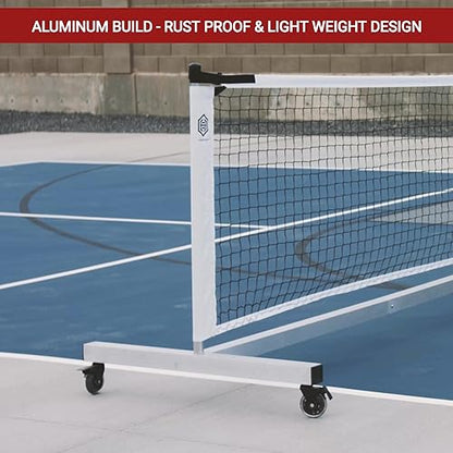 Dominator Standard Portable Pickleball Net - Indoor/Outdoor Regulation Pickleball Net - USAPA Compliant Pickleball Net on Wheels - System Includes Rolling Storage Bag & Locking Wheels