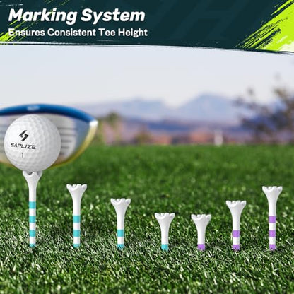 SAPLIZE Upgraded 4-Prong Golf Tees Plastic, 50/100/120/200 Pack (1-1/2", 2-3/4'', 3-1/4"), Engineered to Reduce Friction & Side Spin, Unique Golf Gifts for Golfers - color: Purple (25pcs, 2-3/4") & Green (25pcs, 3-1/4")