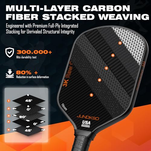 Professional Pickleball Paddles- T700 Carbon Fiber Pickle Racket- 3K Raw Carbon Frosted Surface for Enhanced Spin and Friction - USAPA Approved Offensive Long Paddle for Intermediate Advanced Players - color: Black - Orange