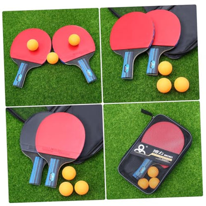 2 Pcs Table Tennis Racket Set Short Handle Pong Paddle Kit with Balls Poplar Rubber for Training Beginners and All Skill Levels