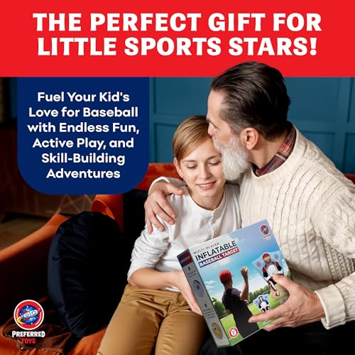 Preferred Toys Inflatable Baseball Pitching Target for Kids 3 and Above - Double-Sided Throwing Toss Game with 4 Soft Balls - Indoor Outdoor Baseball Toys Training Equipment - Red/Blue