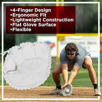Valle Eagle KK 4-Finger Baseball Training Glove -Durable Leather Infield Flat Mitt for Right & Left Handed Men & Women - Ideal for Infielders & Players - Perfect for Fielding Drills & Practice, White