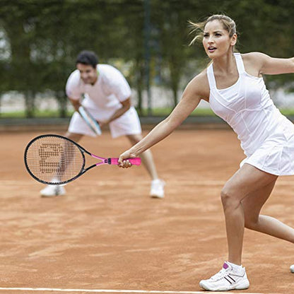 Adults Tennis Racket 27 Inch, Shockproof Carbon Fiber Tennis Racquet Light-Weight, Pre-Strung and Regrip, Suitable for Beginners to Intermediate Players - color: Black+Pink
