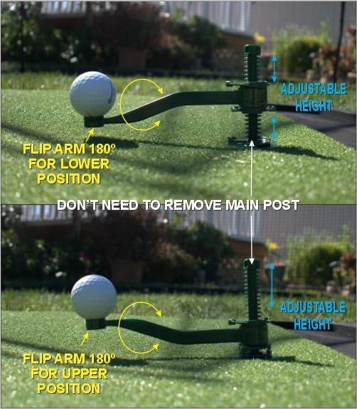 Golf Tee for Mat, Rotating Golf Tee, Adjustable Height with Flexible Arm for Driving Range, Backyard, Garage. Indoor-Outdoor. Made in USA