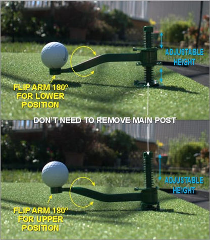 Golf Tee for Mat, Rotating Golf Tee, Adjustable Height with Flexible Arm for Driving Range, Backyard, Garage. Indoor-Outdoor. Made in USA