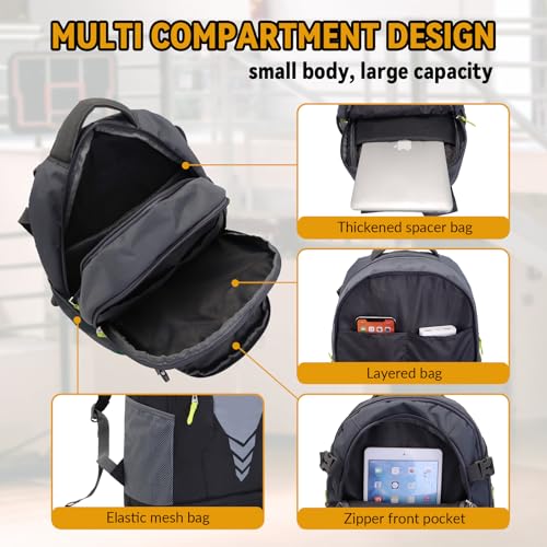 Bseash 35L Basketball Backpack, Large Sports Bag with Separate Ball compartment, for Basketball Soccer Volleyball Hiking Travel - color: Light Gray