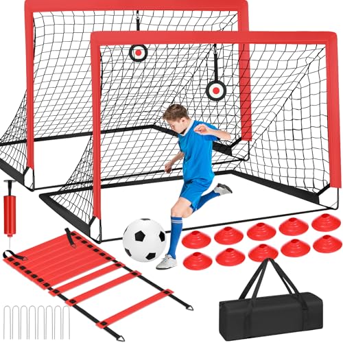 EVERRUSH 6' x 4' Soccer Goals Nets for Backyard Beach Pop Up Soccer Training Equipment Net Portable Goal Set with Ball, and Cones, Youth Outdoor Sports Games Football Goal with Carry Bag