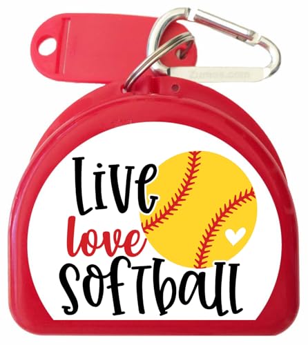 Softball Mouthguard Case with Carabiner & ID Tag (Red) - color: Red