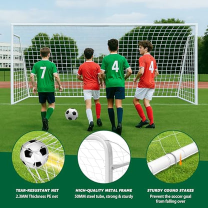 NAIZEA Soccer Goals - 24x8/21x7/18x7/12x6/16x7/10x6/8x6/6x4FT Soccer Goals for Backyard Training- Portable Metal Soccer Net for Youth & Adults - Heavy Duty Steel for Indoor Outdoor Games & Practice - size: 16ft x 7ft, style: Trainer-White/Steel