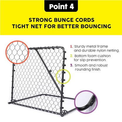 Advanced Soccer Rebounder Bounce Back Net with 16 Angle Adjustments - Durable and Versatile Sports Netting Board for Training and Matches