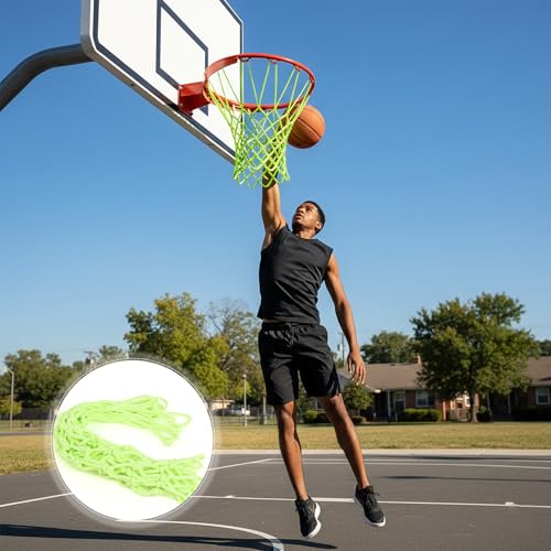 Nightlight Basketball Net, Luminous Outdoor Portable Sun Powered Sport Nylon for Pool Beach Backyard, Anti Whip