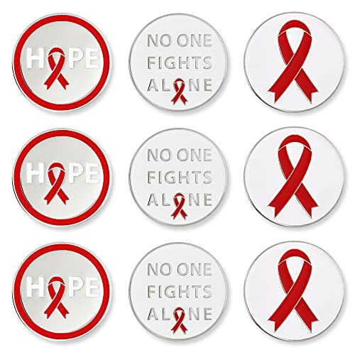 PinMart’s Mix Bundle Pack of 9 Golf Ball Markers - Golf Accessories for Men and Women – United States Eagle and American Flag Magnetic Ball Markers Set of 9 - color: Red Ribbon Awareness