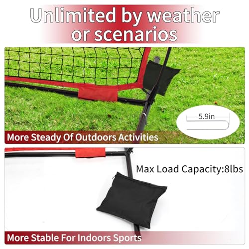 7x7/16x10/20x10ft Backstop Net, Ball Stop Net with Handbag,Fix Sports Net Barrier by 4 Spike&2 Sandbag,Sports Practice Barrier Net for Baseball,Softball,Lacrosse Train,Backstop Net for Backyard - style: 20X10ft red