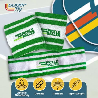 Super Fly Goods Sweatbands Pickleball Golf Tennis Great Gift or for Your Sports or Team Wristband Sports Band Set Including Towel Wrist and Head Sweatbands - style: Pickleball Head & Wristband Set
