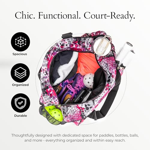 Pik’le’Ball Sport Premium Women's Pickleball Bag – Stylish and Versatile Sports Bag with Water Bottle Holder, Padded Paddle Pocket, and Spacious Design (fits 2+ Paddles!) - color: Pink Dot