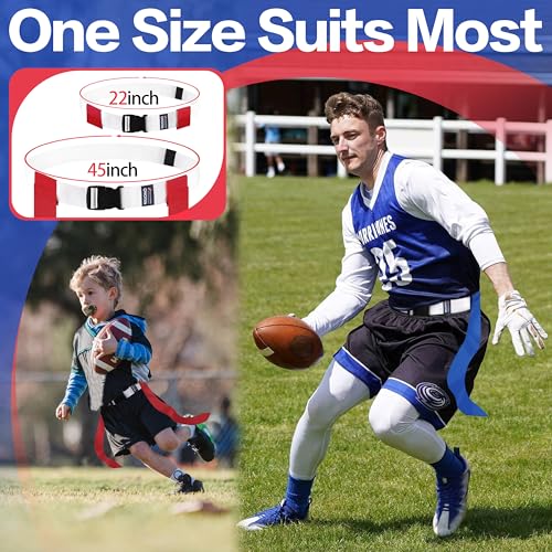 Flag Football Belts, Set of Flag Football Flags for Kids Adults, and Youth, Adjustable Flag Football Belt Set 14 Players Training Competition (Red and Blue)